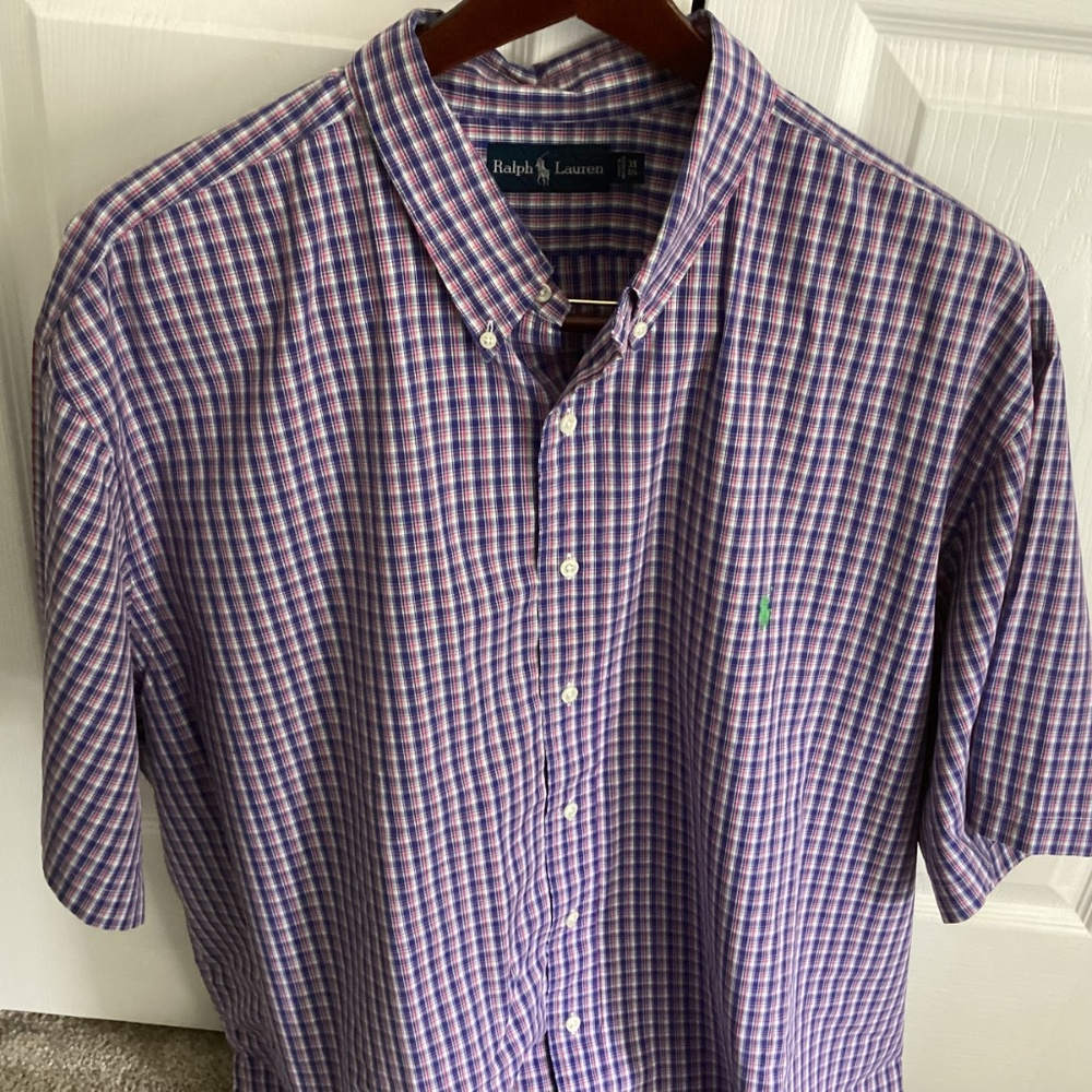 MENS Ralph Lauren Button Down Short Sleeve Plaid Multicolor Shirt Size 3XB EUC - Picture 2 of 8